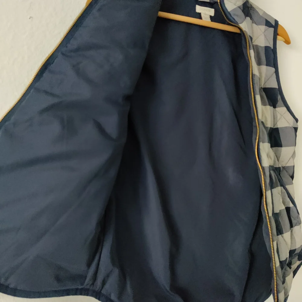 J. Crew Down Quilted Buffalo Plaid Navy Blue/Gray Puffer Vest Size XS - Picture 7 of 10